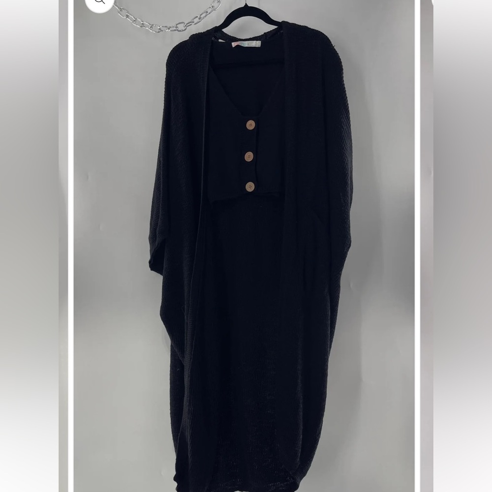 Free People Kai 2 piece Black Knit Cardigan, crop Tank with buttons set small - Picture 5 of 16
